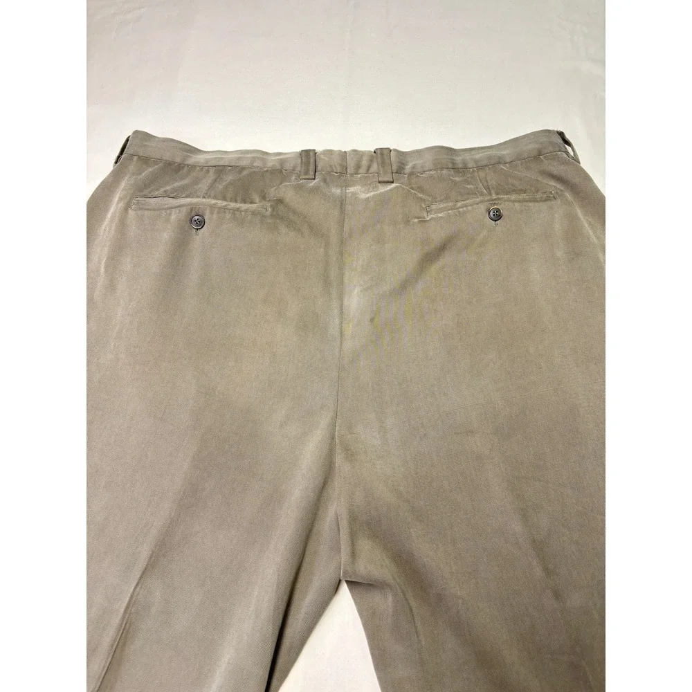 Tommy Bahama Mens 42x27 Pleated 100% Silk Trousers Taupe Gray Cuffed Relaxed Fit
